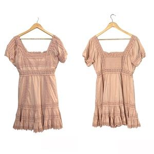 Victoria’s Secret Pink Peach Crochet Eyelet Boho Prairie Short Sleeve Dress 12